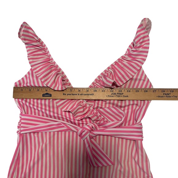Vineyard Vines Pink  L Striped Ruffle One Piece Swimsuit Bow Tie Women's Size L - Picture 7 of 7